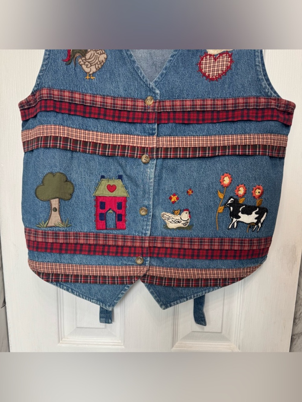 Bobbie Brooks Vintage Embroidered Denim Farm Vest Teacher Country Cottagecore - Picture 7 of 12
